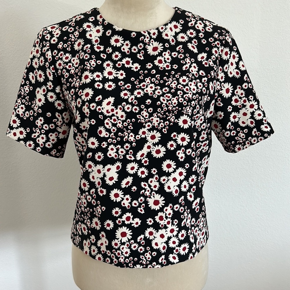 Zara Women Black, White & Red Flowered Blouse
